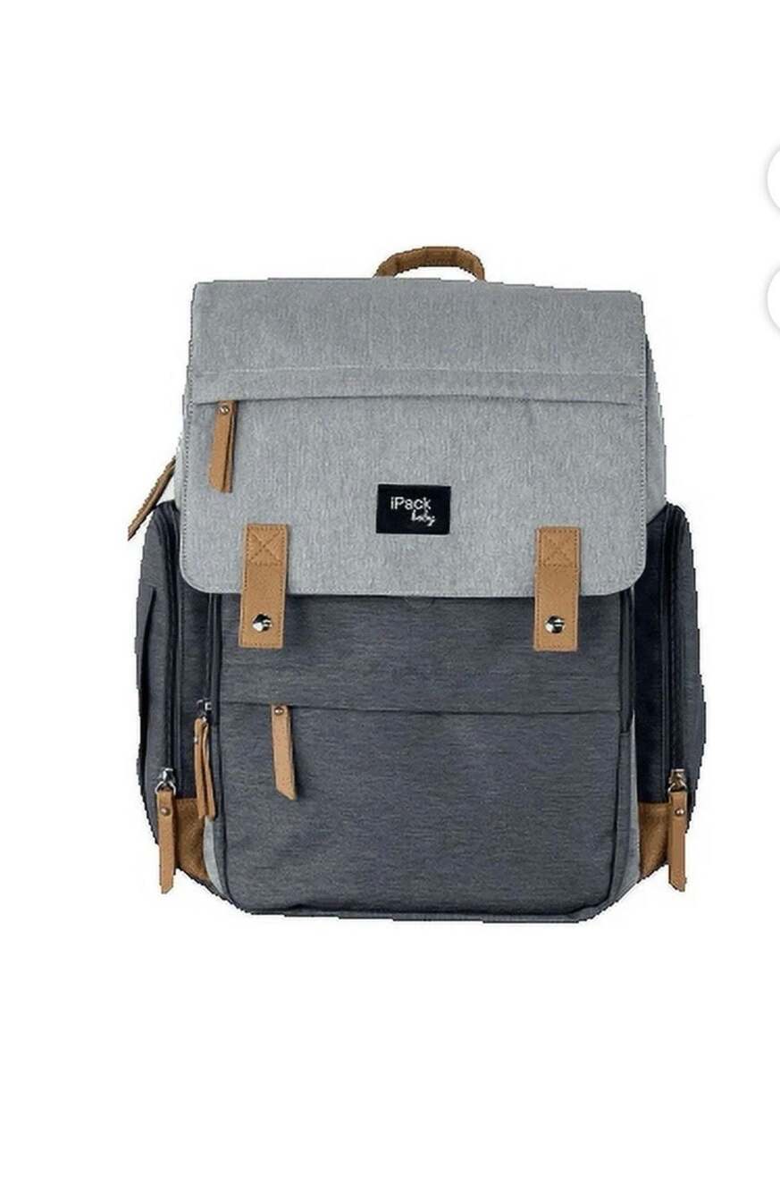 iPack Baby Diaper Bag Backpack Gray and Tan